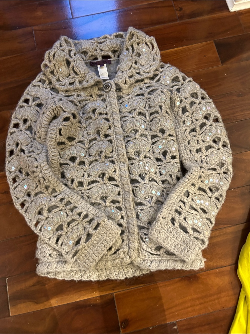 Trendy boutique Taupe Crochet Beaded Cardigan